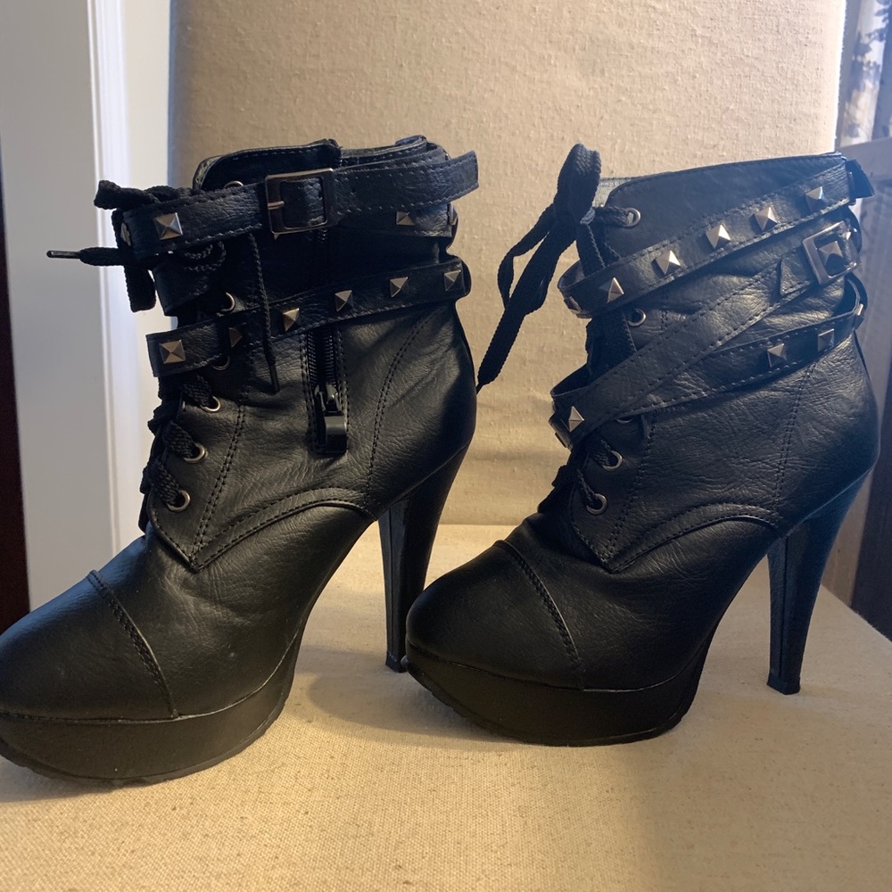 Black Leather High Heel Boots